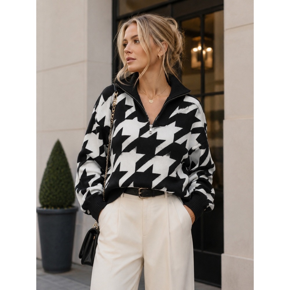 Nine West‎ Black and White 1/4 Zip Sweater